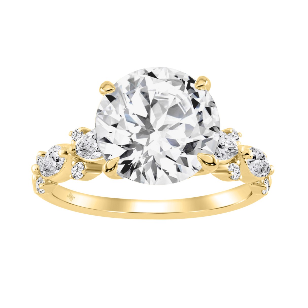14K YELLOW GOLD 4 1/2CT ROUND/MARQUISE DIAMOND LADIES RING (CENTER STONE ROUND DIAMOND 4CT)