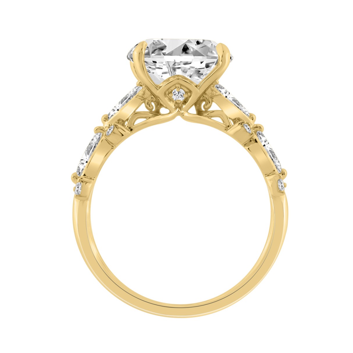 14K YELLOW GOLD 4 1/2CT ROUND/MARQUISE DIAMOND LADIES RING (CENTER STONE ROUND DIAMOND 4CT)