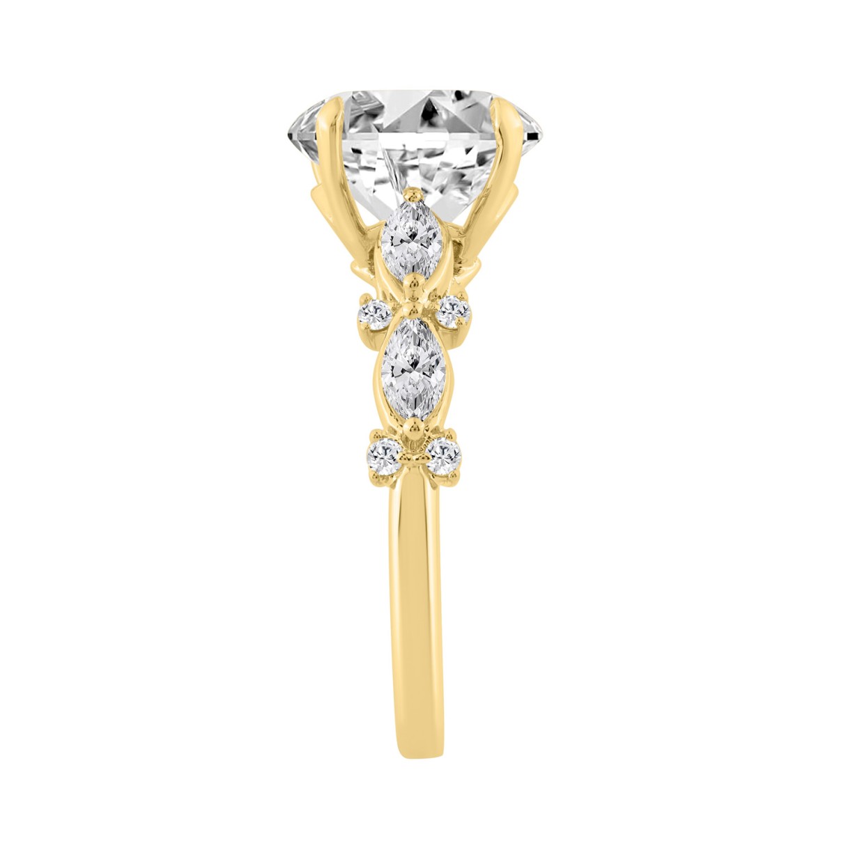 14K YELLOW GOLD 4 1/2CT ROUND/MARQUISE DIAMOND LADIES RING (CENTER STONE ROUND DIAMOND 4CT)