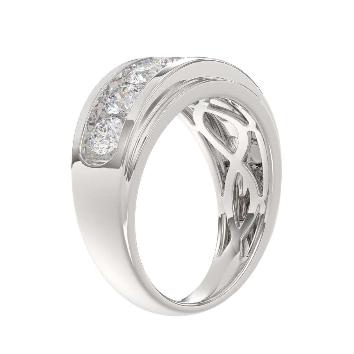 14K WHITE GOLD 2.00CT ROUND DIAMOND MEN'S BAND