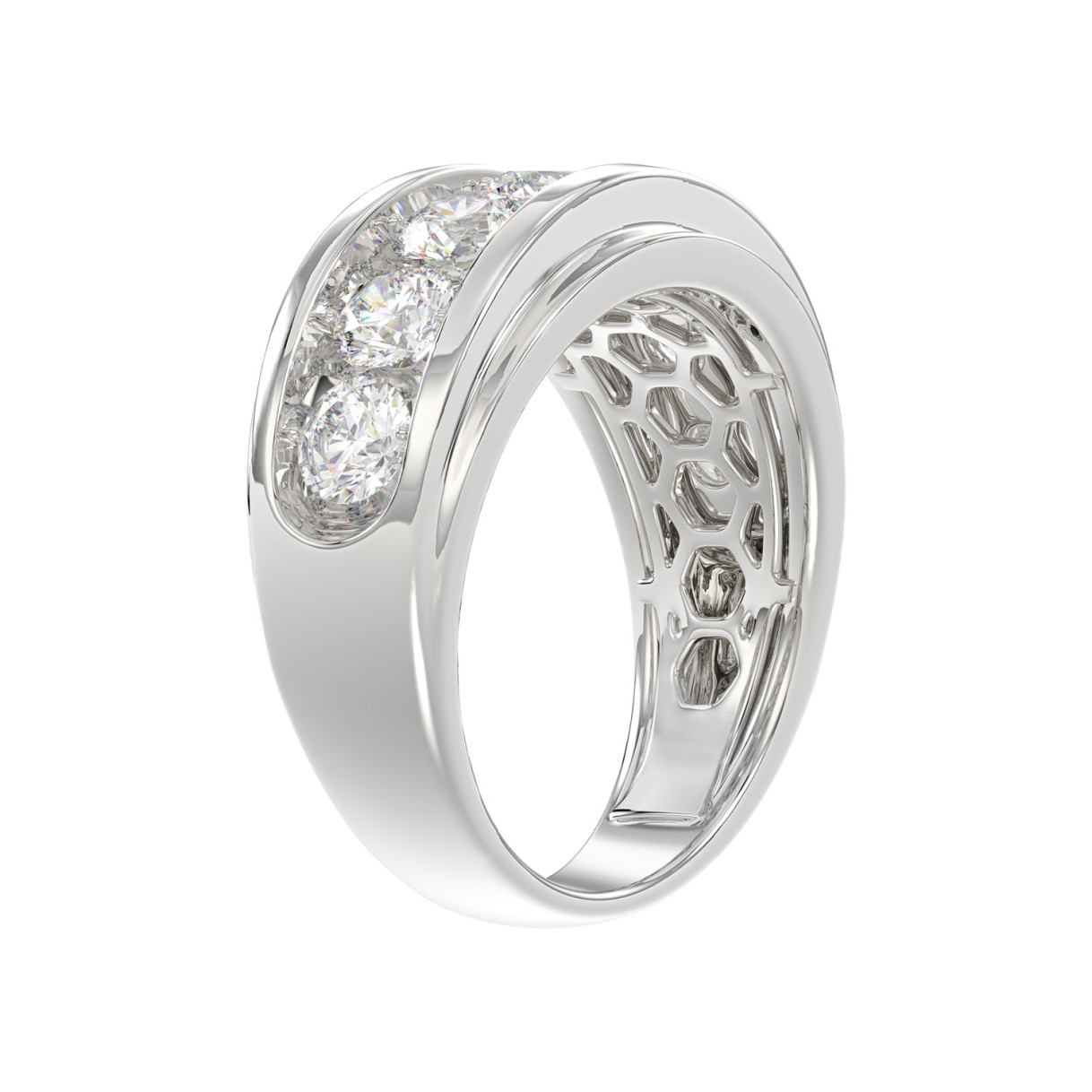14K WHITE GOLD 3.00CT ROUND DIAMOND MEN'S BAND