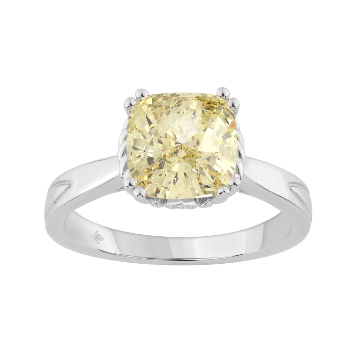 14K WHITE GOLD 3.00CT ROUND/YELLOW CUSHION DIAMOND...