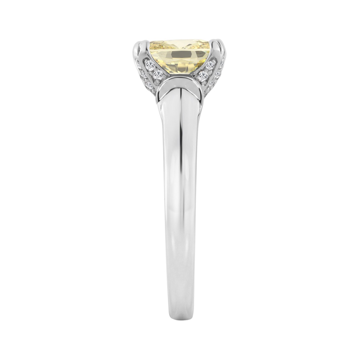 14K WHITE GOLD 3 1/4CT ROUND/YELLOW CUSHION DIAMOND LADIES RING (CENTER STONE YELLOW CUSHION DIAMOND 3CT)