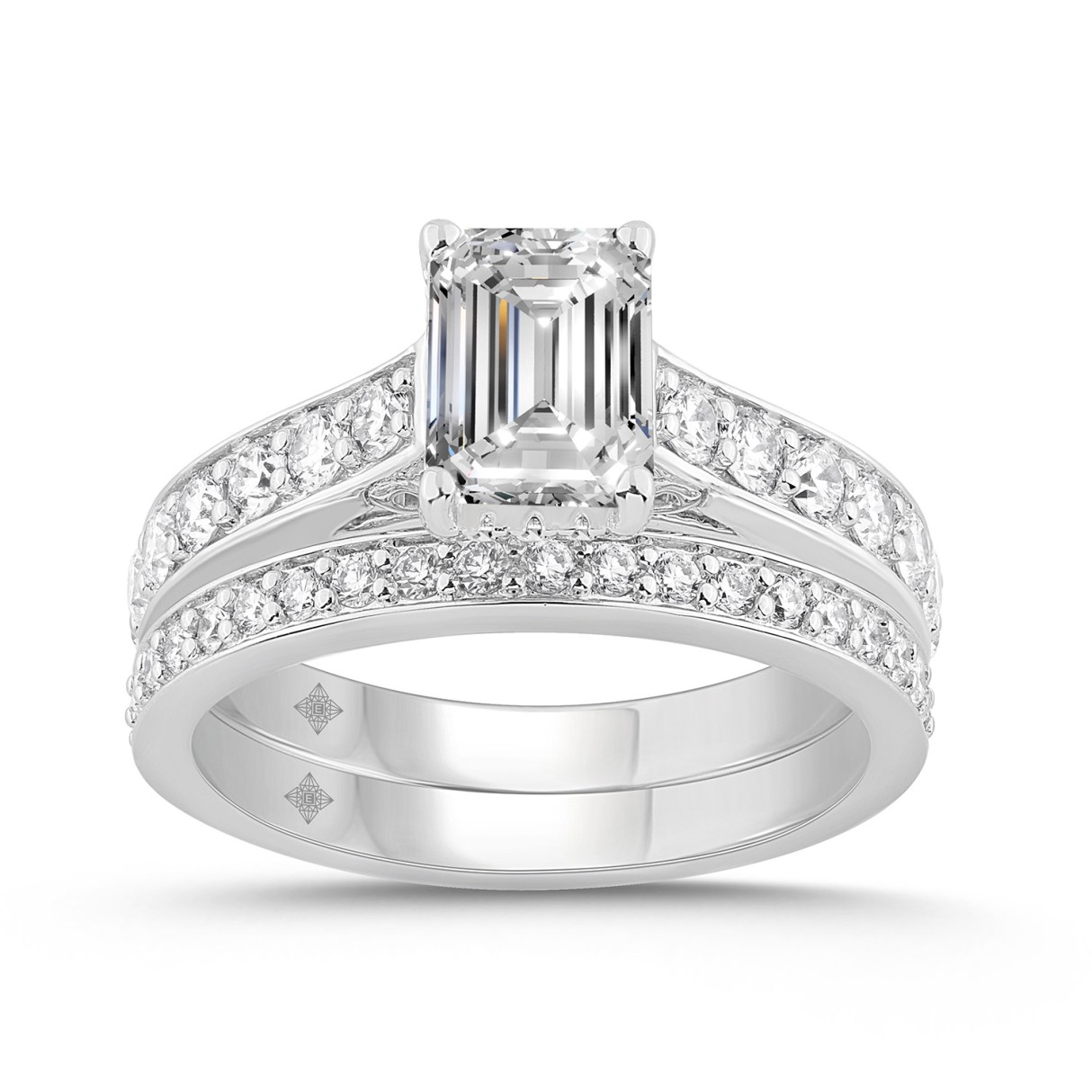 14K WHITE GOLD 2.00CT ROUND/EMERALD DIAMOND LADIES...