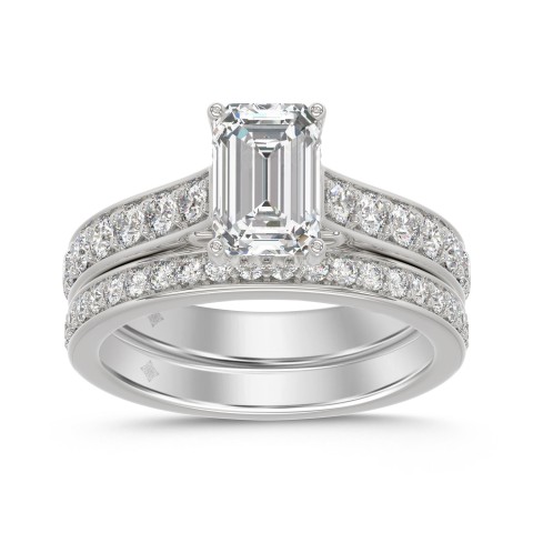14K WHITE GOLD 2 1/2CT ROUND/EMERALD DIAMOND LADIES BRIDAL SET (CENTER STONE EMERALD DIAMOND 1 5/8CT)