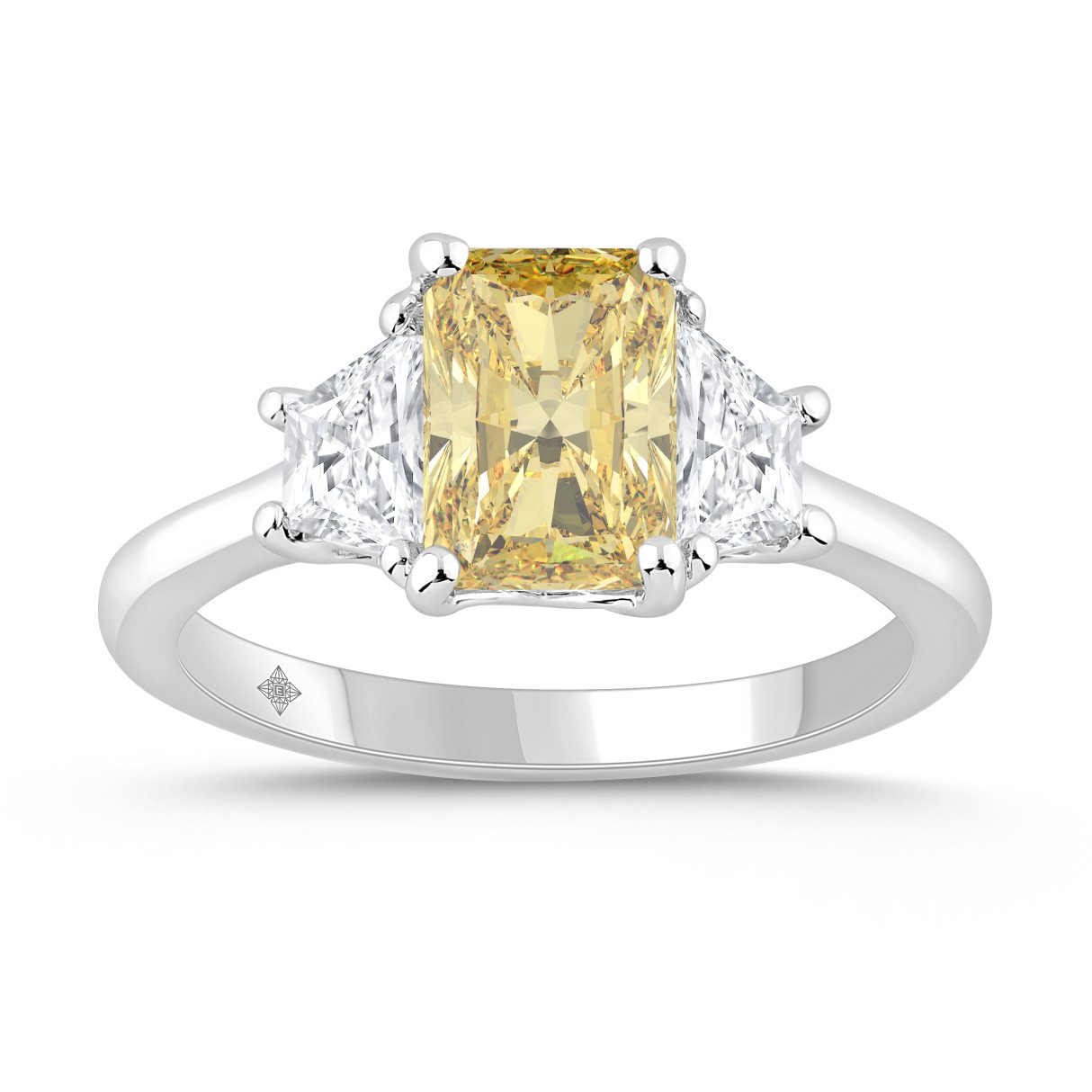 14K WHITE GOLD 2 1/4CT YELLOW RADIANT/TRAPEZOID DI...