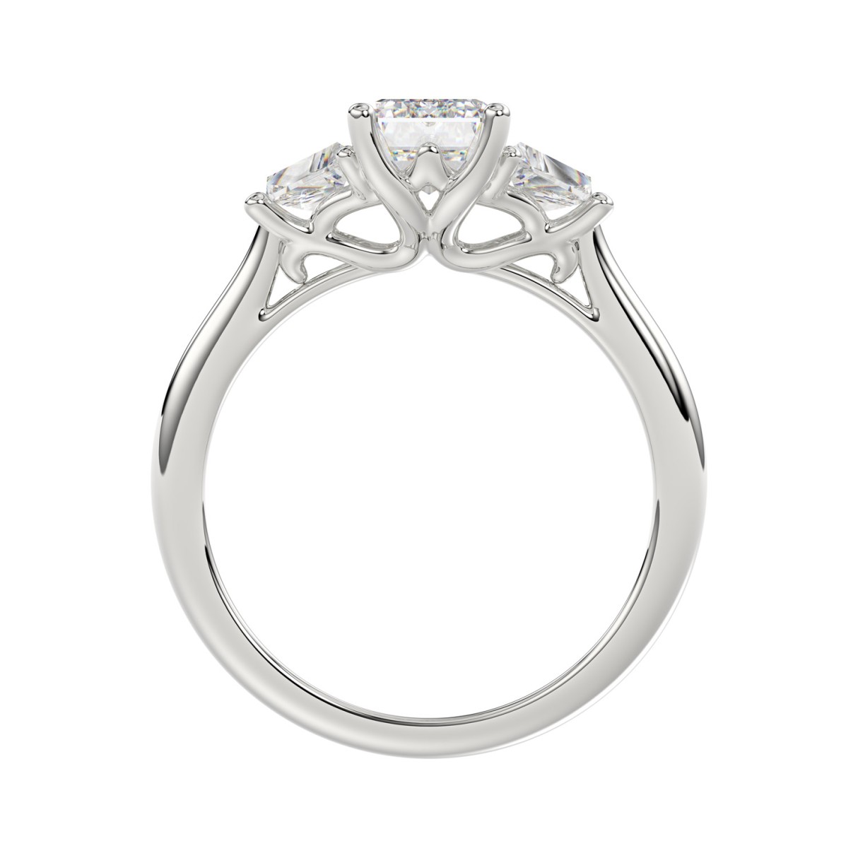 14K WHITE GOLD 2 3/8CT EMERALD/TRAPEZOID DIAMOND LADIES RING (CENTER STONE EMERALD DIAMOND 1 3/4CT)