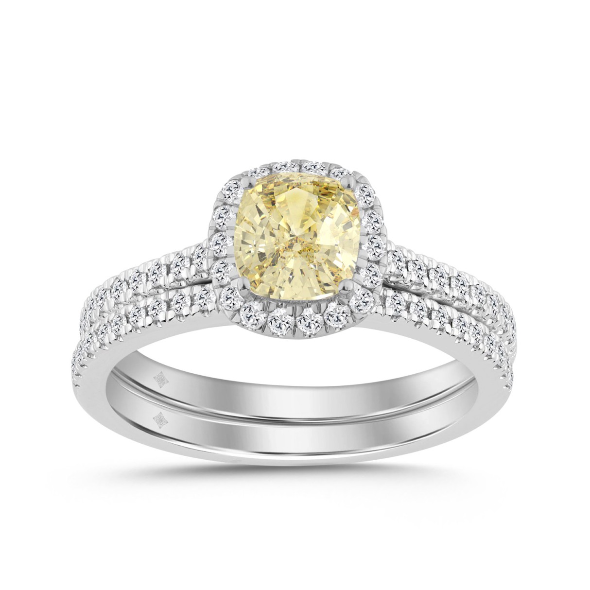 14K WHITE GOLD 1 1/2CT YELLOW CUSHION/ROUND DIAMON...