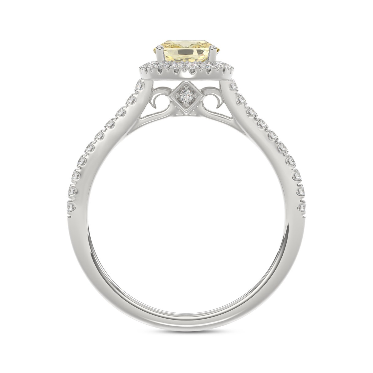 14K WHITE GOLD 1 1/2CT YELLOW CUSHION/ROUND DIAMOND LADIES BRIDAL SET (CENTER STONE YELLOW CUSHION  DIAMOND 1/10CT)