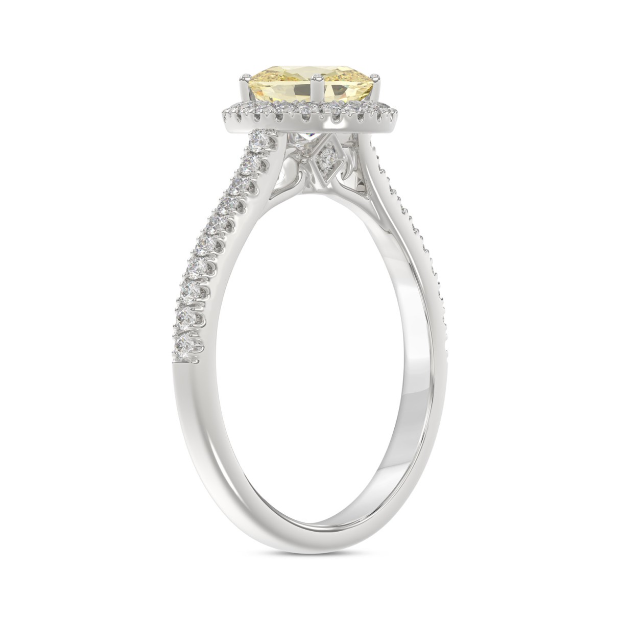14K WHITE GOLD 1 1/2CT YELLOW CUSHION/ROUND DIAMOND LADIES BRIDAL SET (CENTER STONE YELLOW CUSHION  DIAMOND 1/10CT)