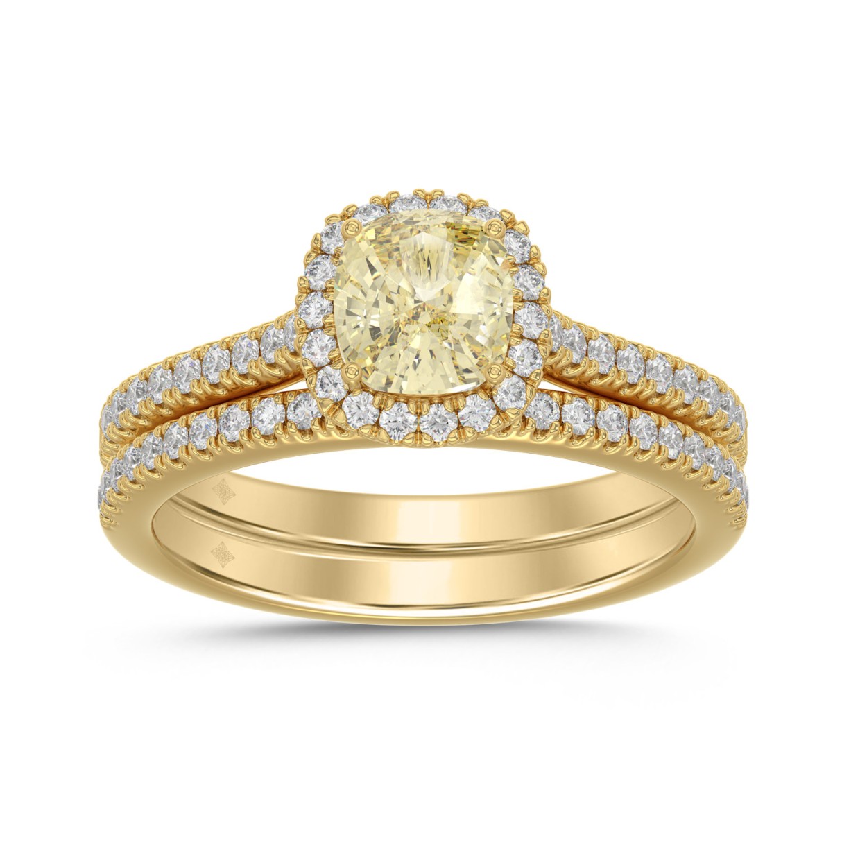 14K YELLOW GOLD 1 1/2CT CUSHION/ROUND DIAMOND LADI...