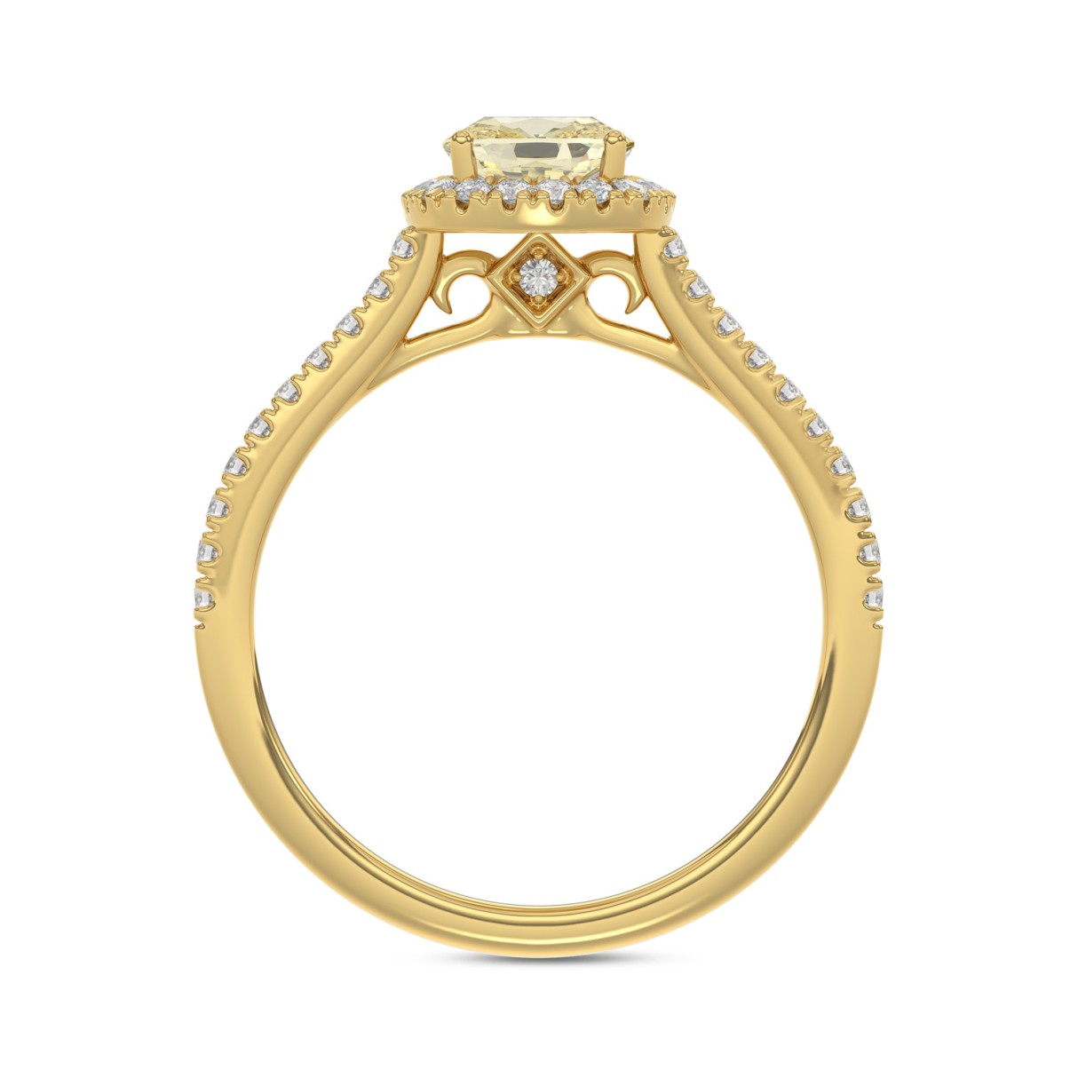 14K YELLOW GOLD 1 1/2CT CUSHION/ROUND DIAMOND LADIES BRIDAL SET (CENTER STONE YELLOW CUSHION DIAMOND 1CT)