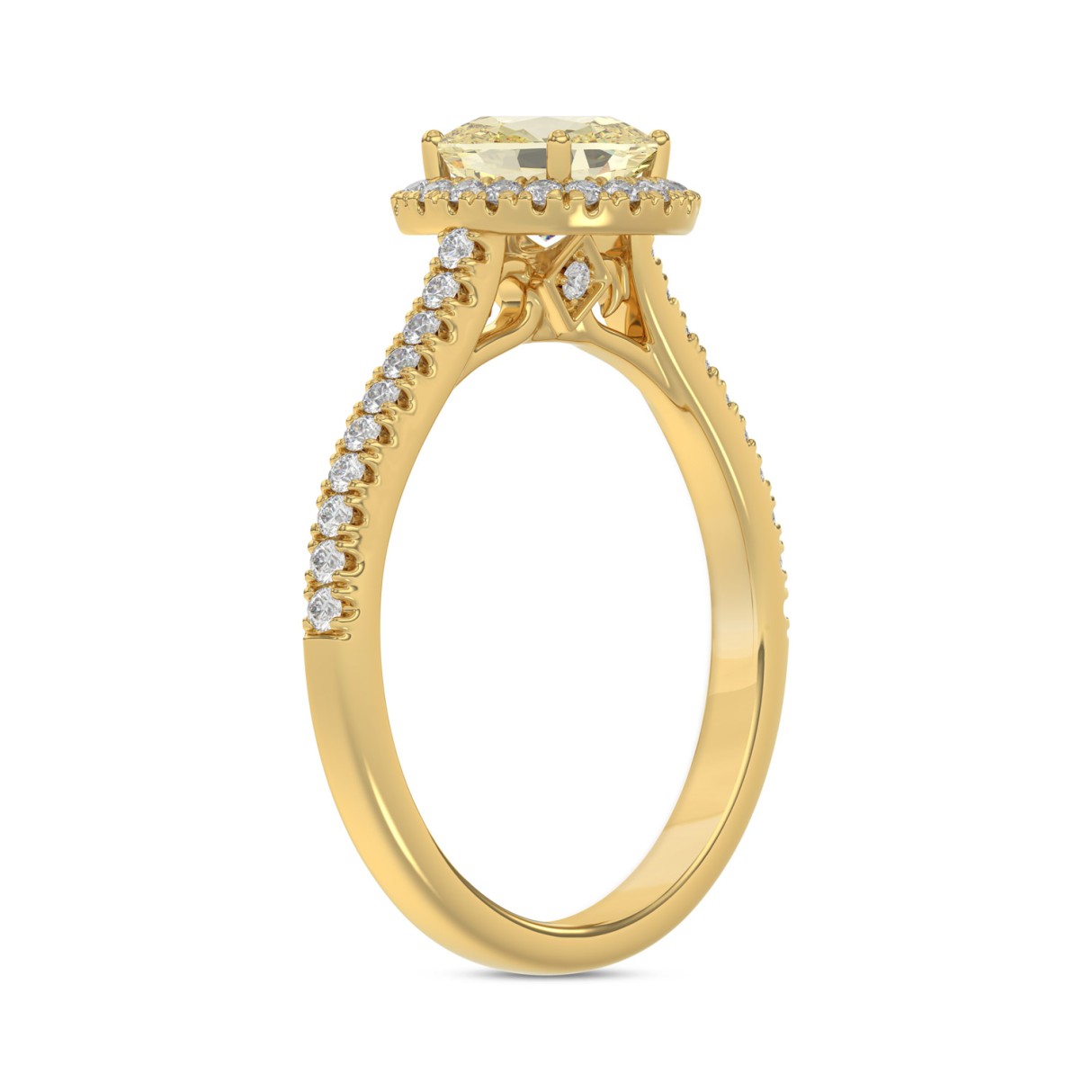 14K YELLOW GOLD 1 1/2CT CUSHION/ROUND DIAMOND LADIES BRIDAL SET (CENTER STONE YELLOW CUSHION DIAMOND 1CT)