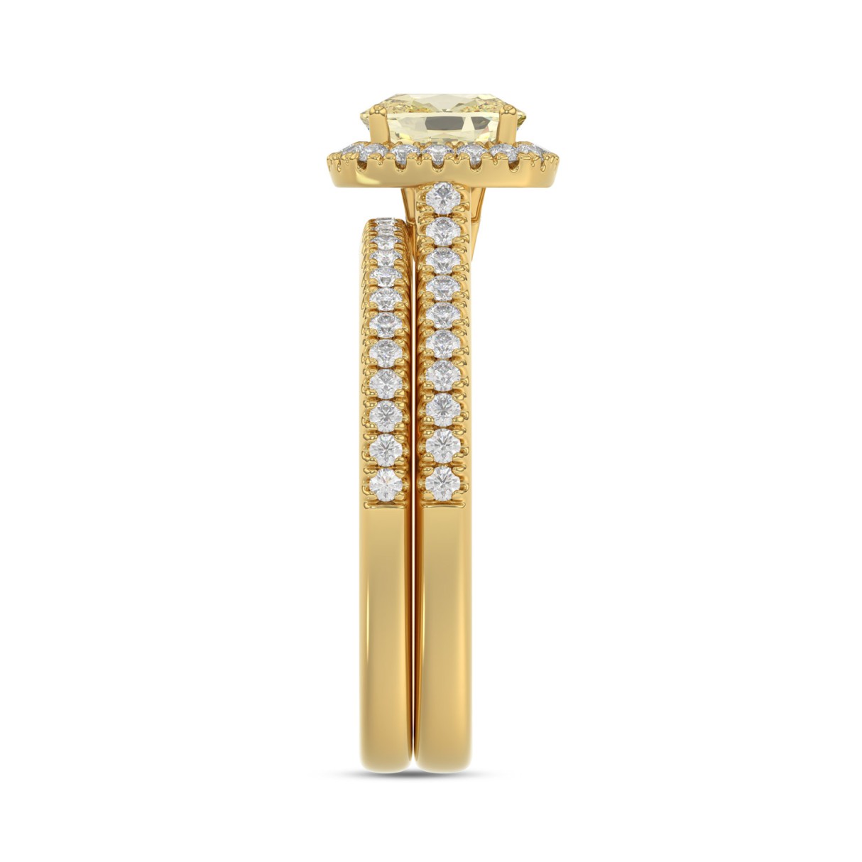 14K YELLOW GOLD 1 1/2CT CUSHION/ROUND DIAMOND LADIES BRIDAL SET (CENTER STONE YELLOW CUSHION DIAMOND 1CT)