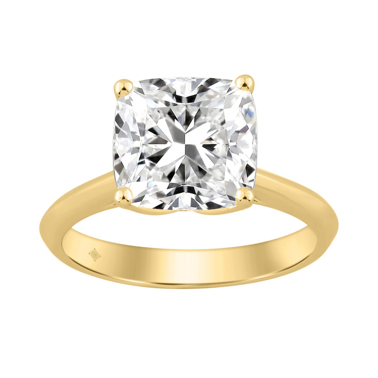 14K YELLOW GOLD 4.00CT CUSHION DIAMOND LADIES RING 