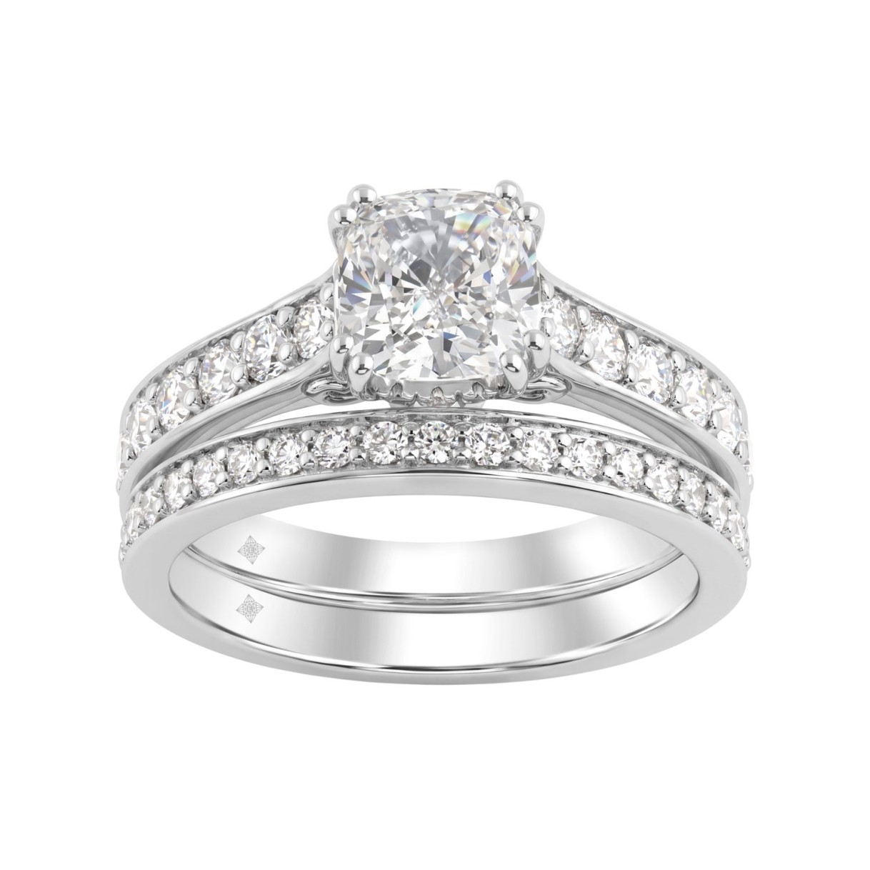 14K WHITE GOLD 2 1/2CT CUSHION/ROUND DIAMOND LADIES BRIDAL SET (CENTER STONE CUSHION DIAMOND 1 1/2CT)