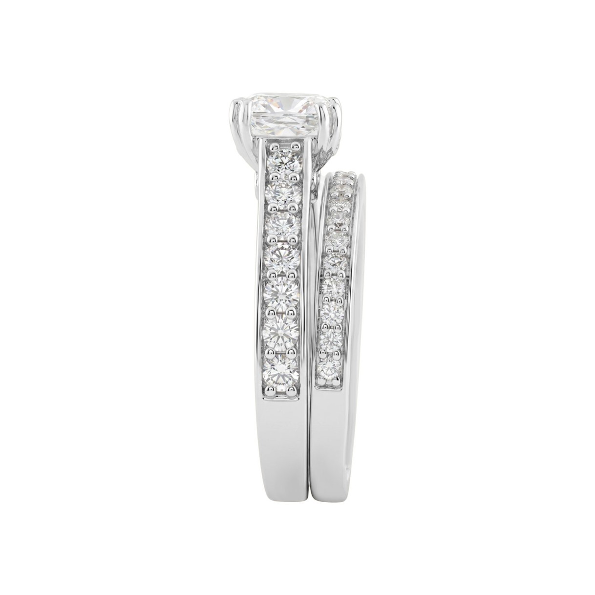 14K WHITE GOLD 2 1/2CT CUSHION/ROUND DIAMOND LADIES BRIDAL SET (CENTER STONE CUSHION DIAMOND 1 1/2CT)