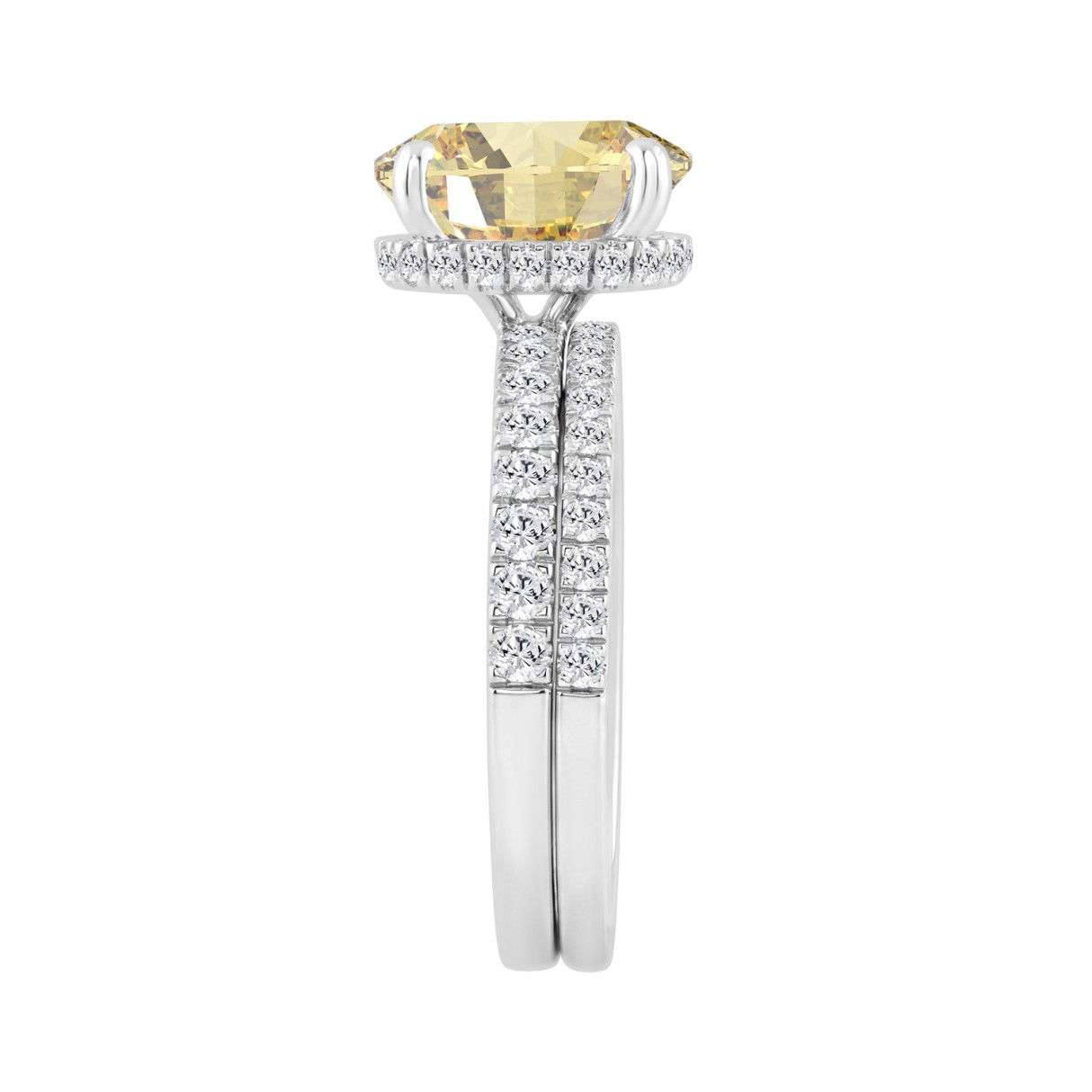 14K WHITE GOLD 3 3/4CT OVAL/ROUND DIAMOND LADIES RING (CENTER STONE YELLOW OVAL DIAMOND 3CT)
