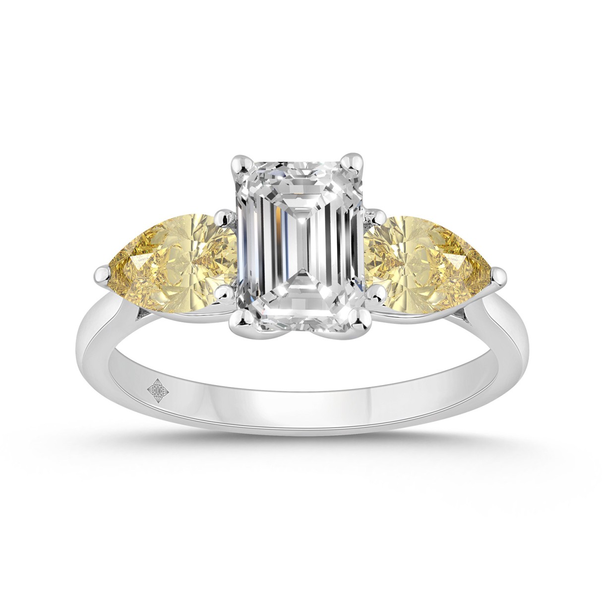 14K WHITE GOLD 2 1/2CT EMERALD/PEAR DIAMOND LADIES...