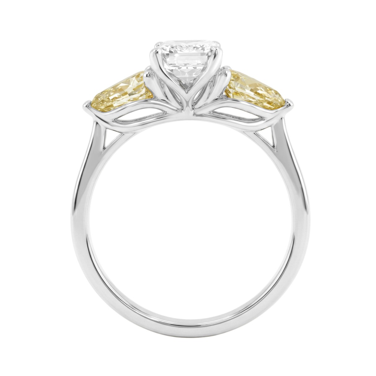 14K WHITE GOLD 2 1/2CT EMERALD/YELLOW PEAR DIAMOND LADIES RING (CENTER STONE EMERALD DIAMOND 1 1/2CT)