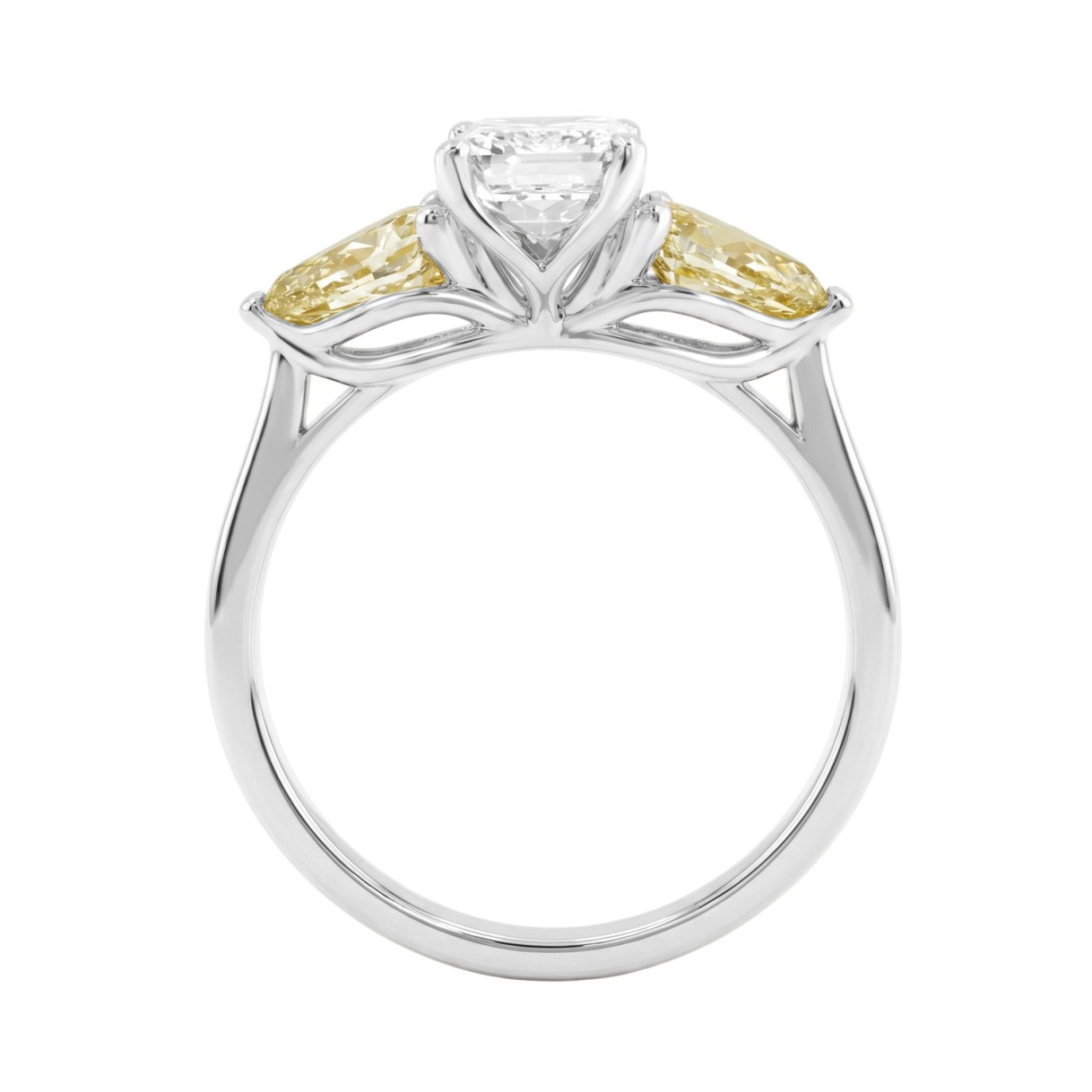 14K WHITE GOLD 2 1/2CT EMERALD/YELLOW PEAR DIAMOND LADIES RING (CENTER STONE EMERALD DIAMOND 1 1/2CT)