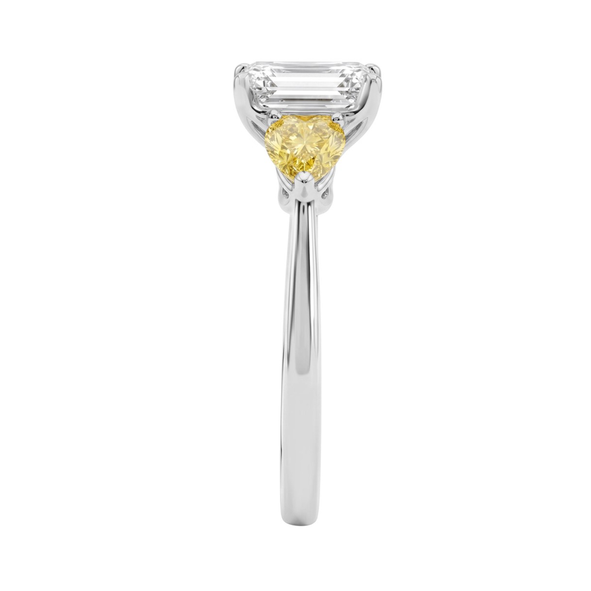 14K WHITE GOLD 2 1/2CT EMERALD/YELLOW PEAR DIAMOND LADIES RING (CENTER STONE EMERALD DIAMOND 1 1/2CT)