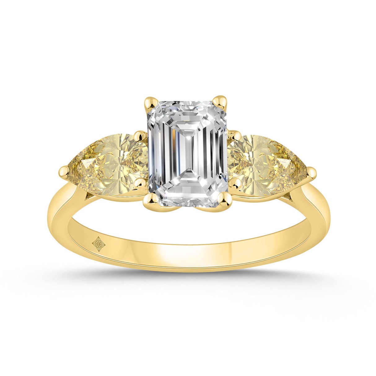 14K YELLOW GOLD 2 1/2CT EMERALD/PEAR DIAMOND LADIE...