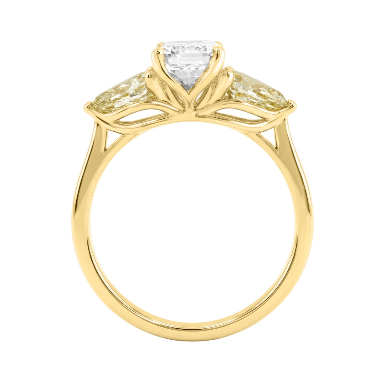 14K YELLOW GOLD 2 1/2CT EMERALD/YELLOW PEAR DIAMOND LADIES RING (CENTER STONE EMERALD DIAMOND 1 1/2CT)
