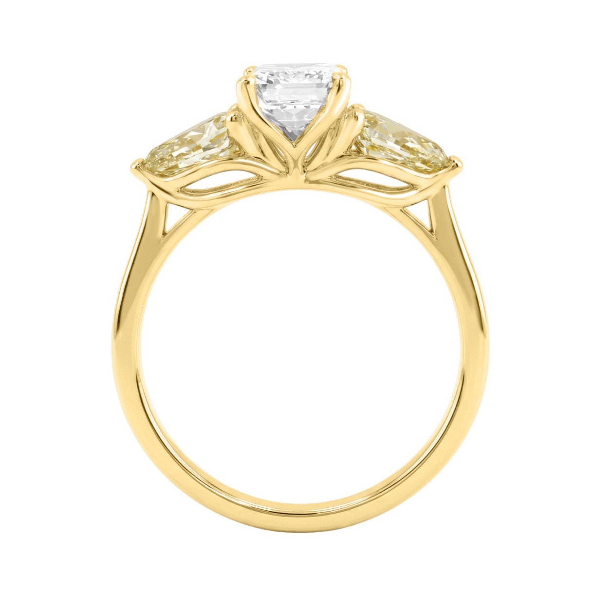 14K YELLOW GOLD 2 1/2CT EMERALD/YELLOW PEAR DIAMOND LADIES RING (CENTER STONE EMERALD DIAMOND 1 1/2CT)