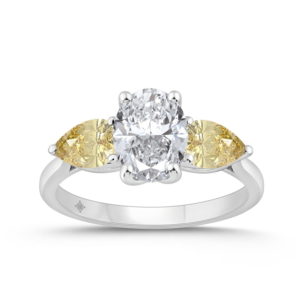 14K WHITE GOLD 2 1/2CT OVAL/PEAR DIAMOND LADIES RI...
