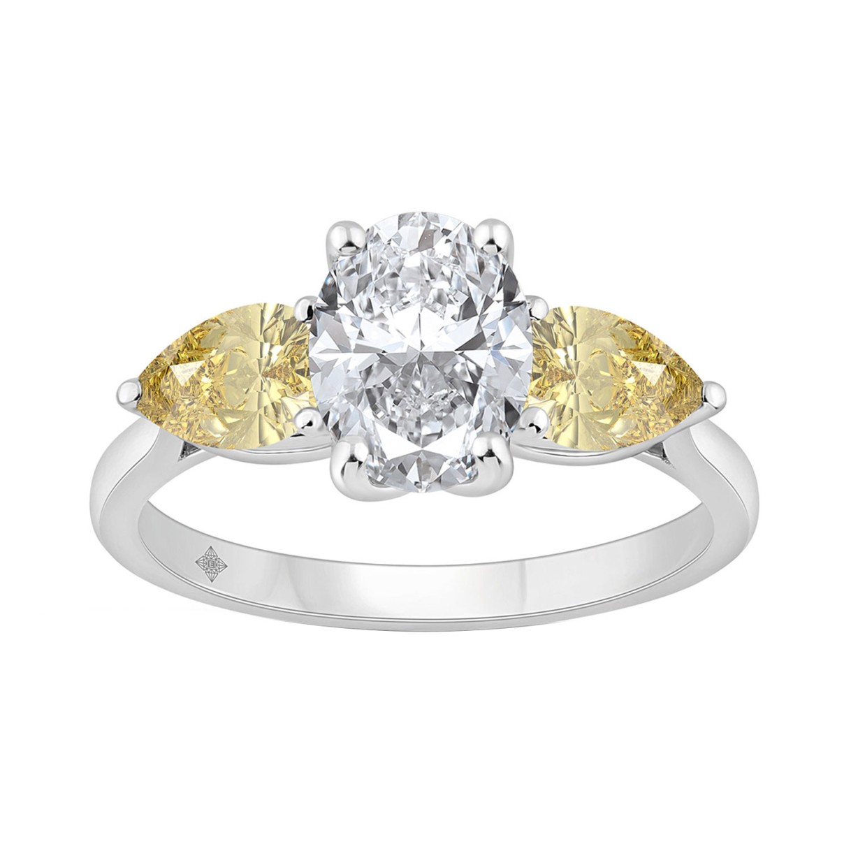 14K WHITE GOLD 2 1/2CT OVAL/YELLOW PEAR DIAMOND LADIES RING (CENTER STONE OVAL DIAMOND 1 1/2CT)