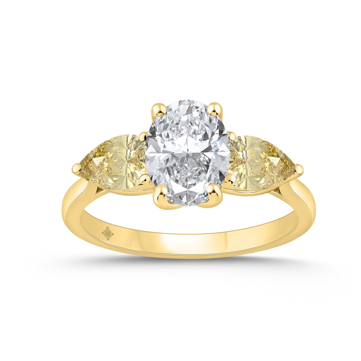 14K YELLOW GOLD 2 1/2CT OVAL/PEAR DIAMOND LADIES R...