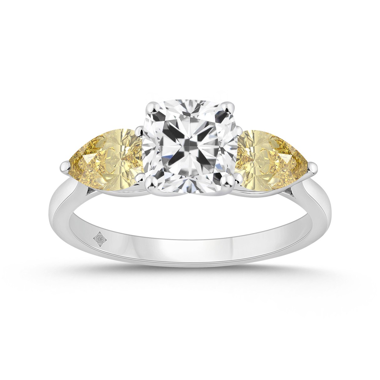 14K WHITE GOLD 2 5/8CT CUSHION/PEAR DIAMOND LADIES...