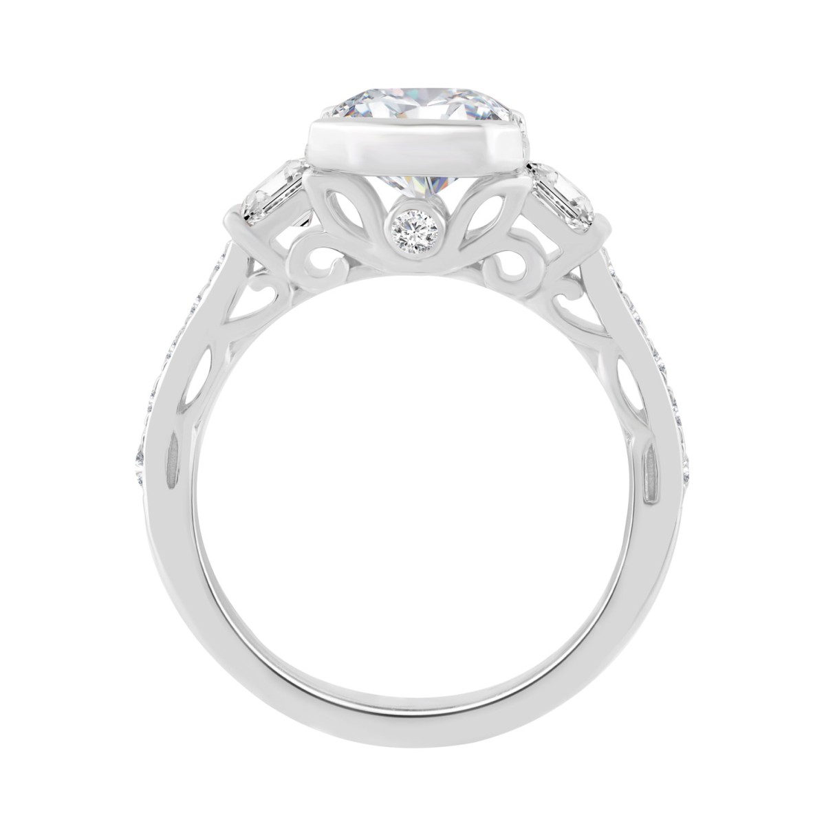 14K WHITE GOLD 4.00CT ROUND/EMERALD/PRINCESS DIAMOND LADIES RING (CENTER STONE EMERALD DIAMOND 3.00CT)