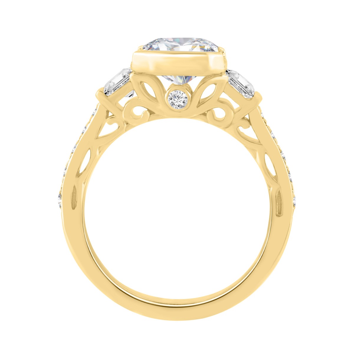 14K YELLOW GOLD 4.00CT ROUND/EMERALD/PRINCESS DIAMOND LADIES RING (CENTER STONE EMERALD DIAMOND 3.00CT)