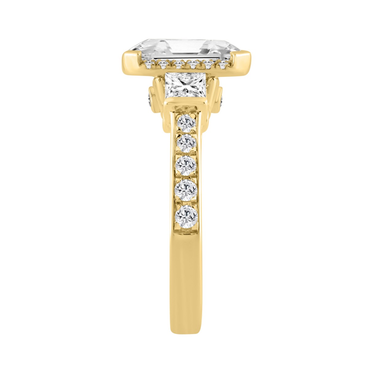 14K YELLOW GOLD 4.00CT ROUND/EMERALD/PRINCESS DIAMOND LADIES RING (CENTER STONE EMERALD DIAMOND 3.00CT)