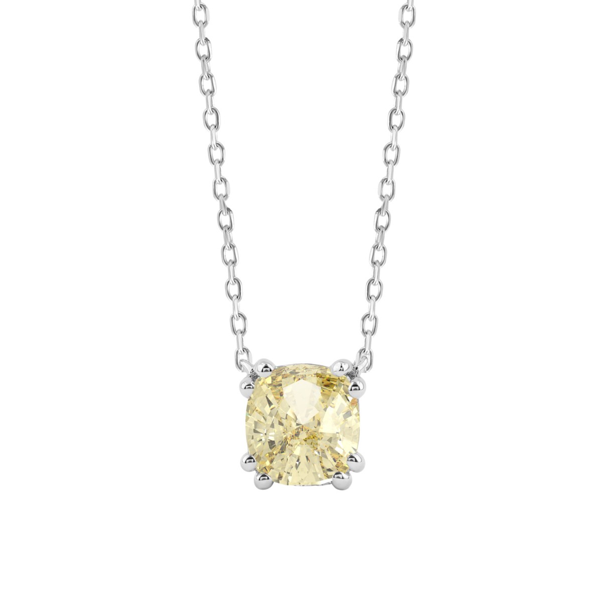 14K WHITE GOLD 1.00CT YELLOW CUSHION DIAMOND LADIE...