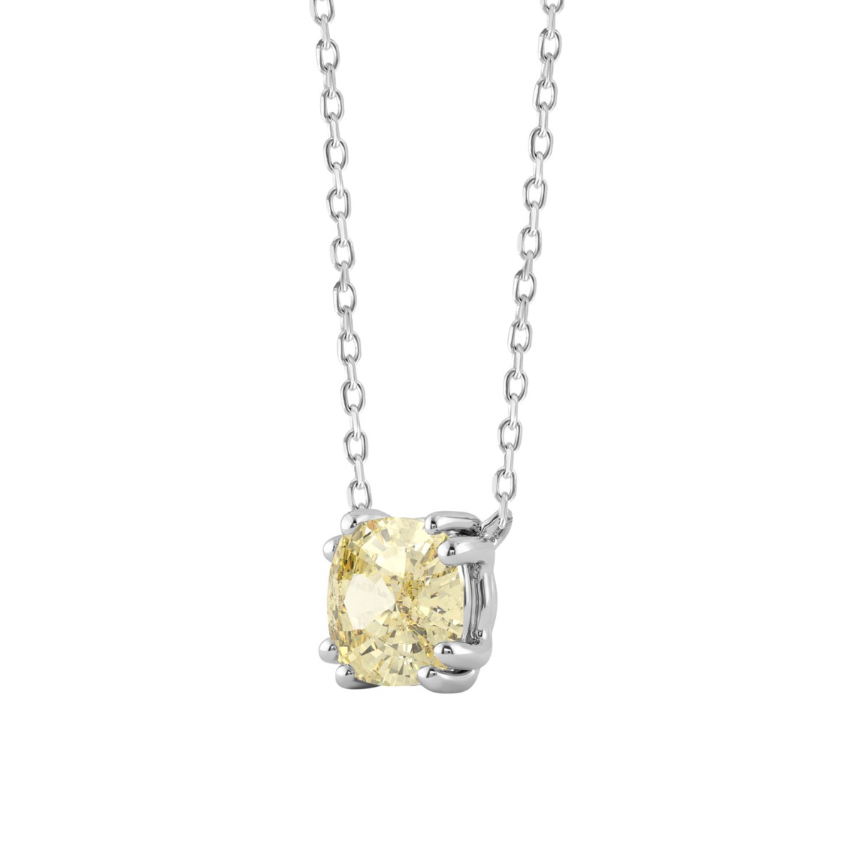 14K WHITE GOLD 1.00CT YELLOW CUSHION DIAMOND LADIES PENDANT