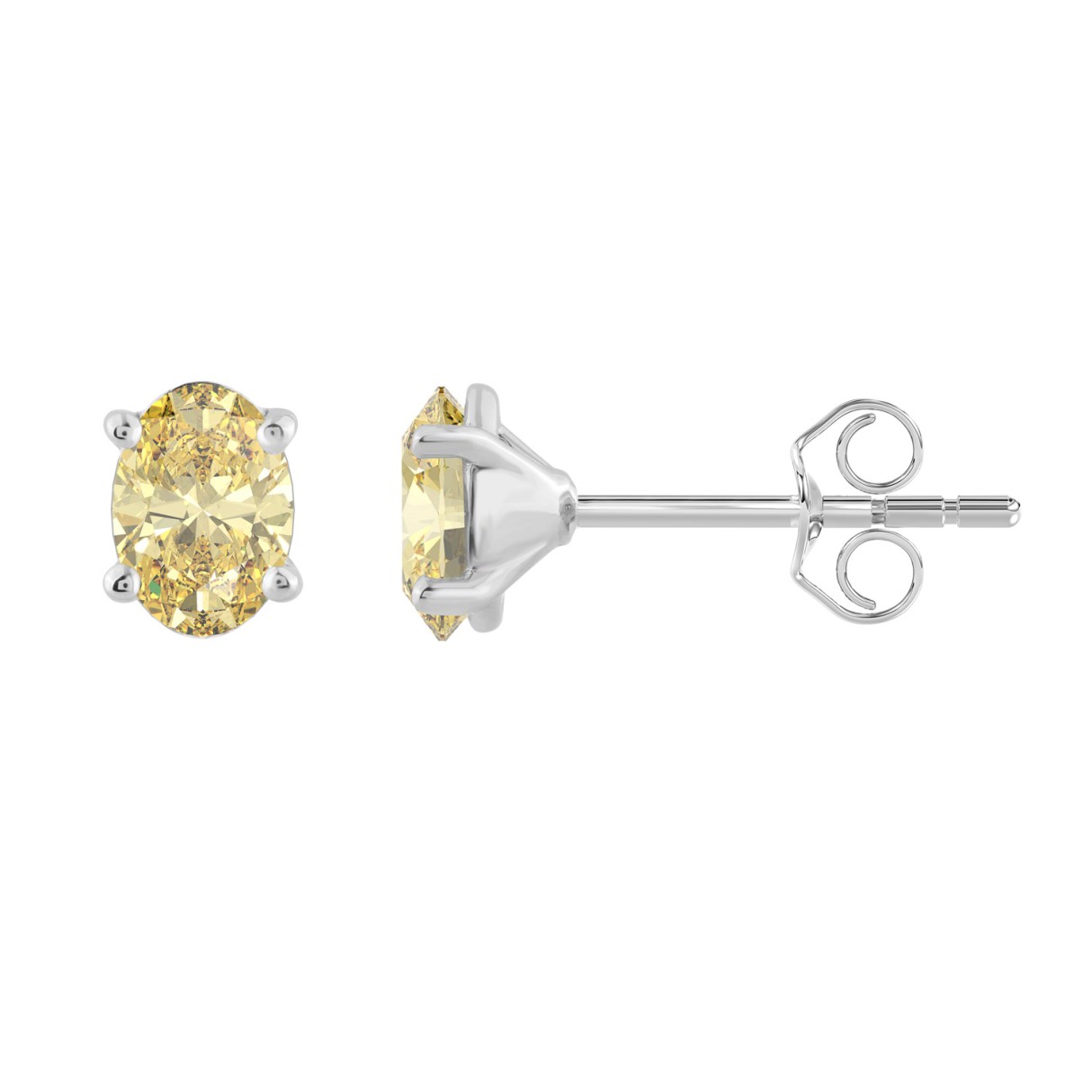 14K WHITE GOLD 1.00CT YELLOW OVAL DIAMOND LADIES EARRINGS
