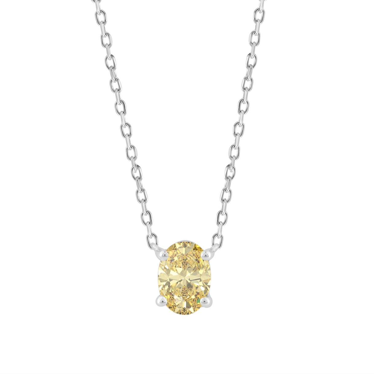 14K WHITE GOLD 1.00CT YELLOW OVAL DIAMOND LADIES P...