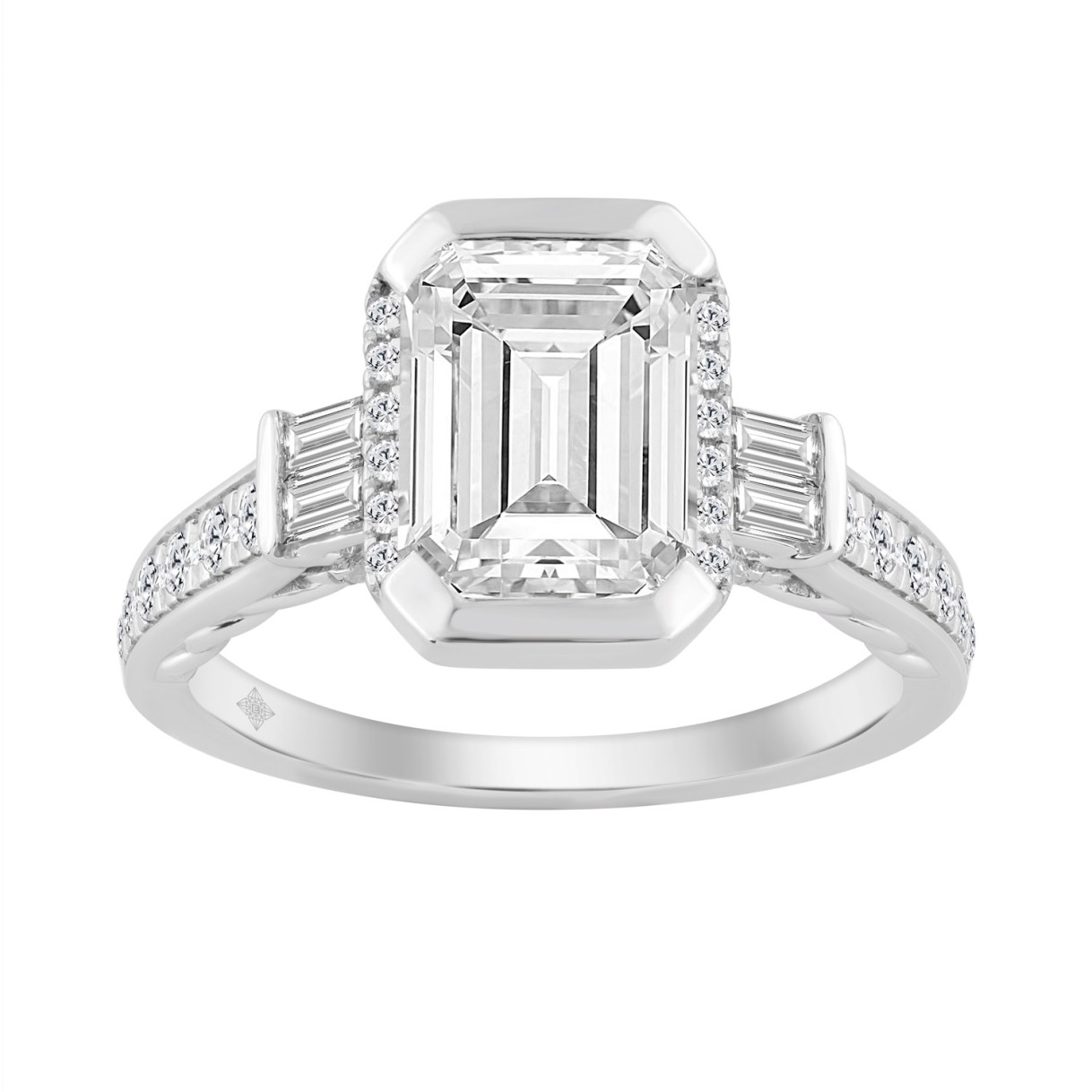 14K WHITE GOLD 3 1/2CT ROUND/EMERALD/BAGUETTE DIAM...