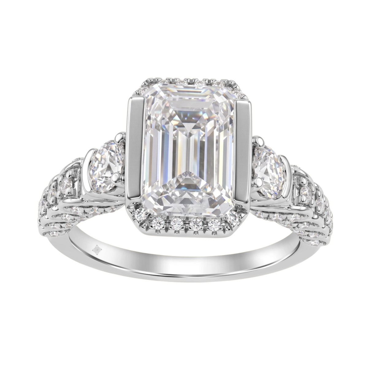 14K White Gold 4.00 Ct Round & Emerald Cut Dia...