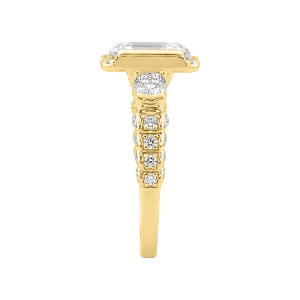 14K Yellow Gold 4.00 Ct Round & Emerald Cut Diamond Engagement Ring For Women With Side Round Diamond 3.00Ct Emerald Center Stone (Color F-G -Clarity Vs1/Vs2)