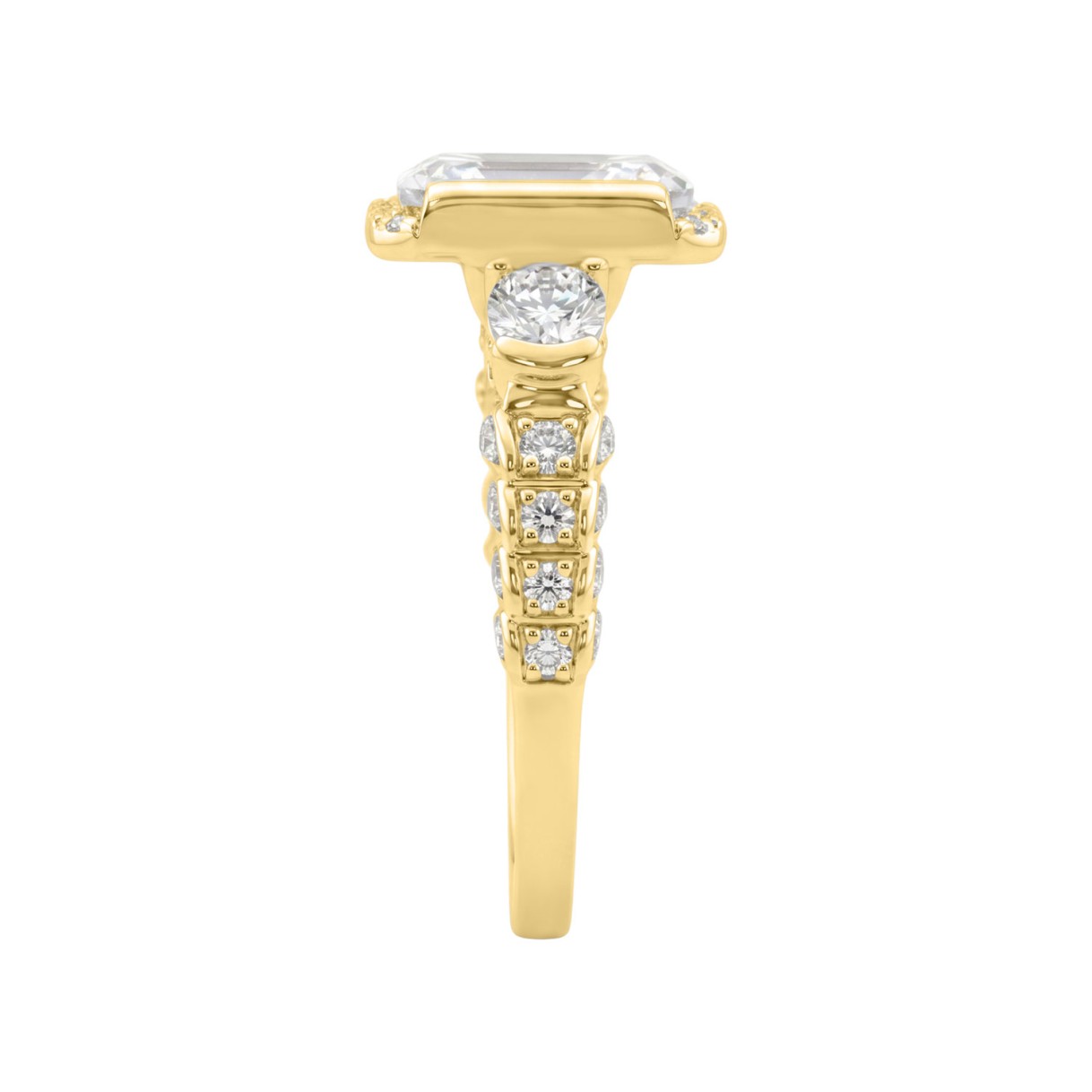 14K Yellow Gold 4.00 Ct Round & Emerald Cut Diamond Engagement Ring For Women With Side Round Diamond 3.00Ct Emerald Center Stone (Color F-G -Clarity Vs1/Vs2)