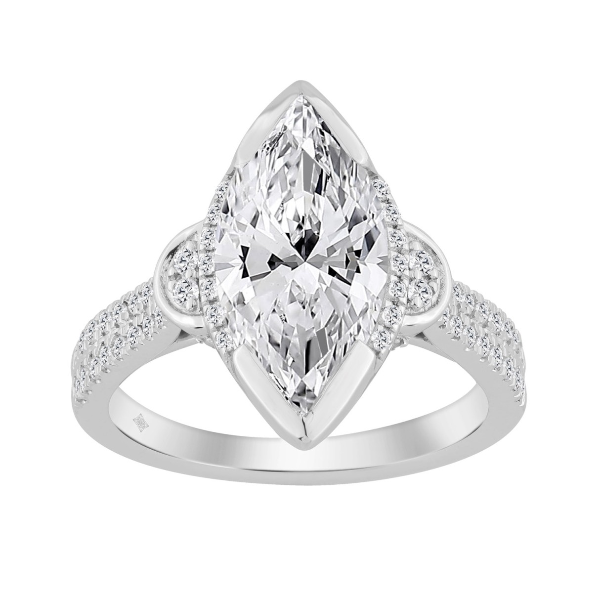 14K WHITE GOLD 3 1/3CT ROUND/MARQUISE DIAMOND LADIES RING (CENTER STONE MARQUISE DIAMOND 3CT)