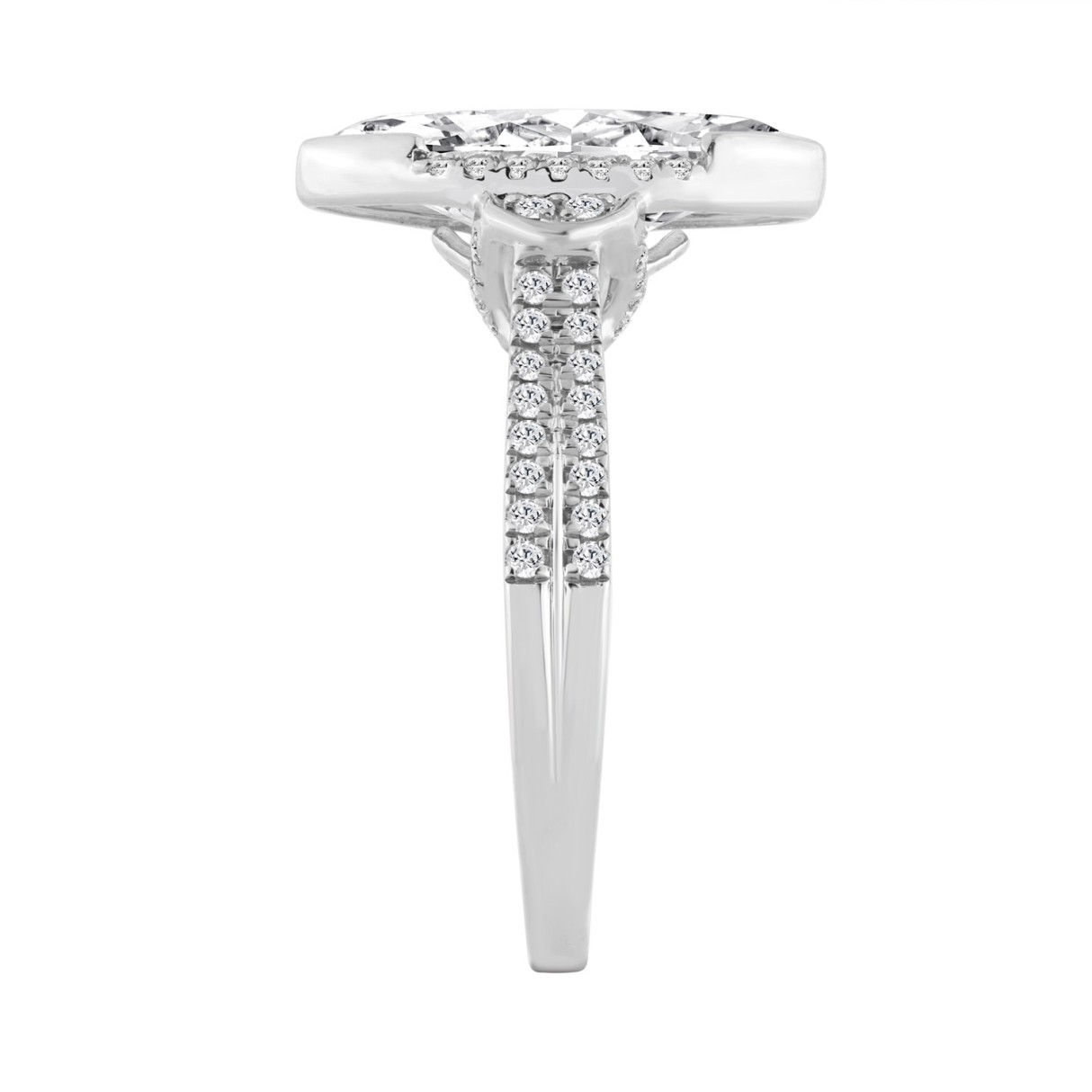 14K WHITE GOLD 3 1/3CT ROUND/MARQUISE DIAMOND LADIES RING (CENTER STONE MARQUISE DIAMOND 3CT)
