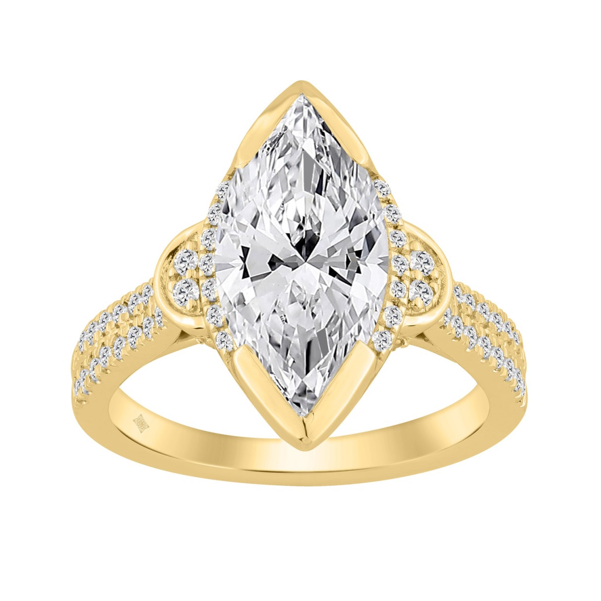 14K YELLOW GOLD 3 1/3CT ROUND/MARQUISE DIAMOND LADIES RING (CENTER STONE MARQUISE DIAMOND 3CT)