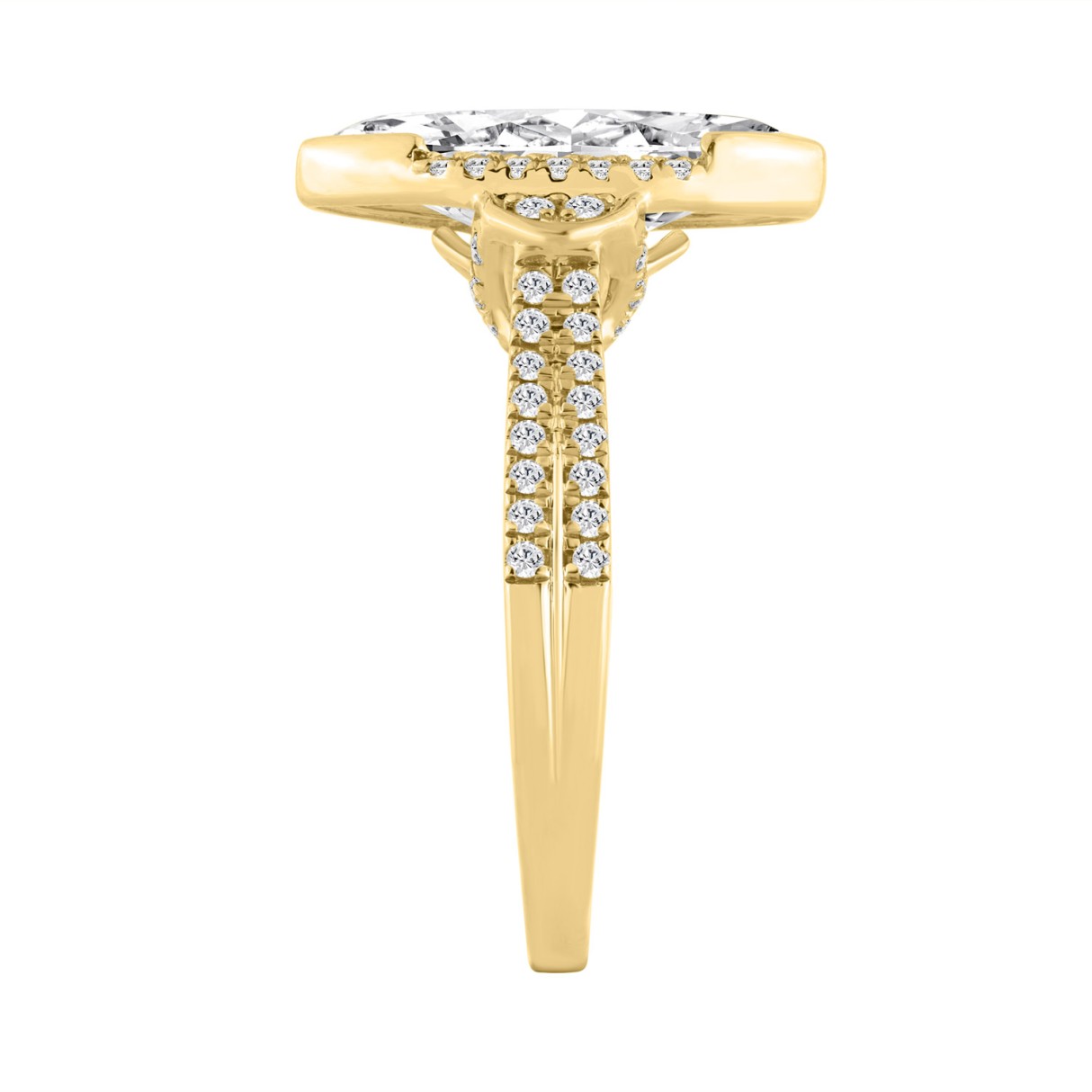 14K YELLOW GOLD 3 1/3CT ROUND/MARQUISE DIAMOND LADIES RING (CENTER STONE MARQUISE DIAMOND 3CT)