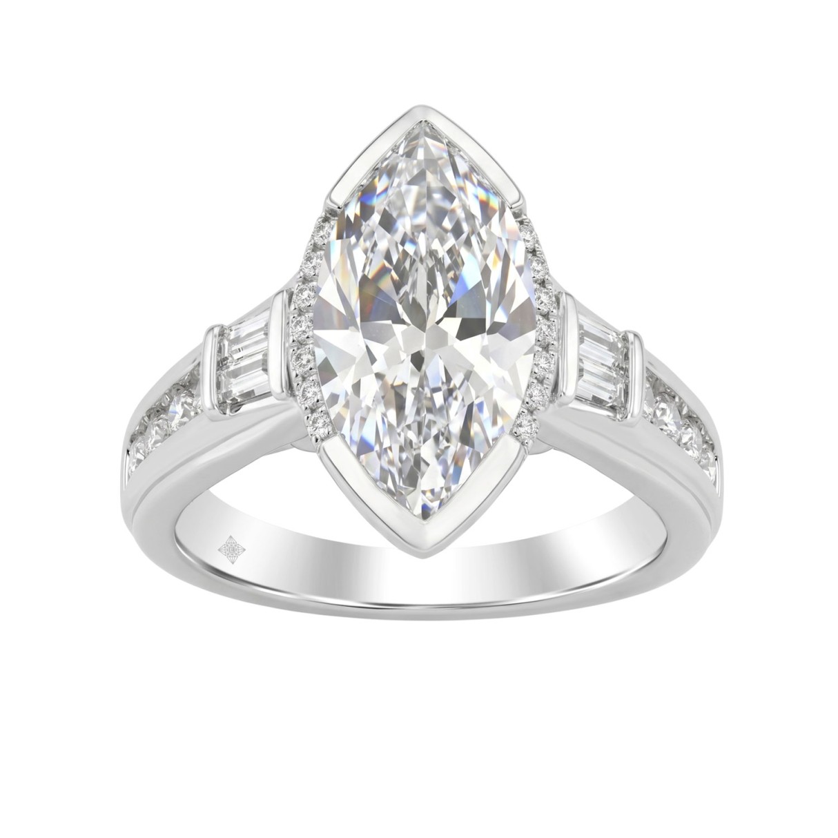 Elegant 14K White Gold Diamond Engagement Ring Fea...