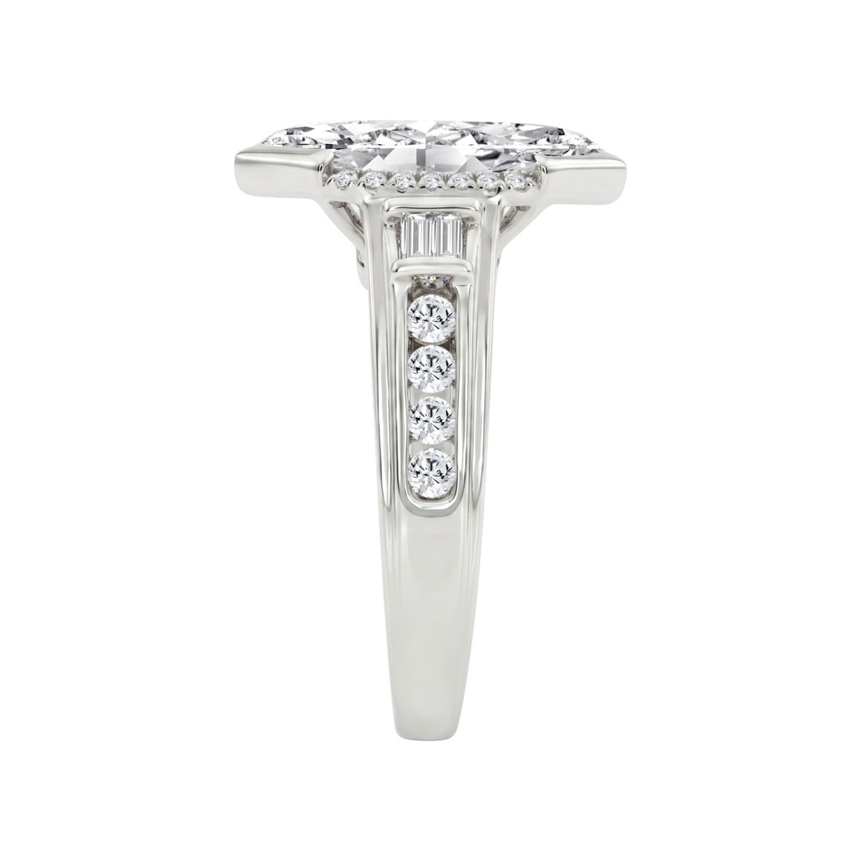 Elegant 14K White Gold Diamond Engagement Ring Featuring 3 1/2Ct Round, Marquise & Baguette Diamonds With Sparkling Side Stones. Perfect For Weddings, Proposals & Anniversaries.3.00Ct Marquise Center Stone (Color F-G -Clarity Vs1/Vs2)